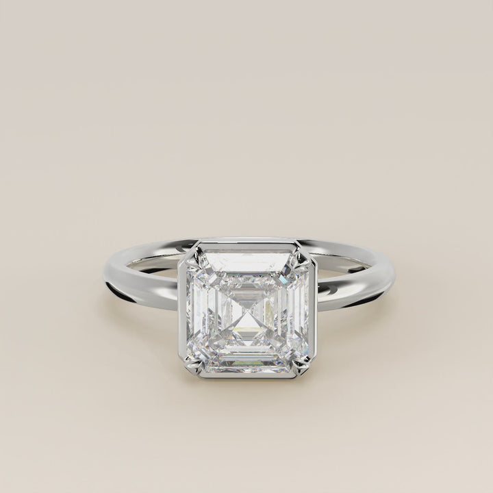 Belle - Asscher Lab Grown Diamond Ring Solitair with Faux Bezel Setting