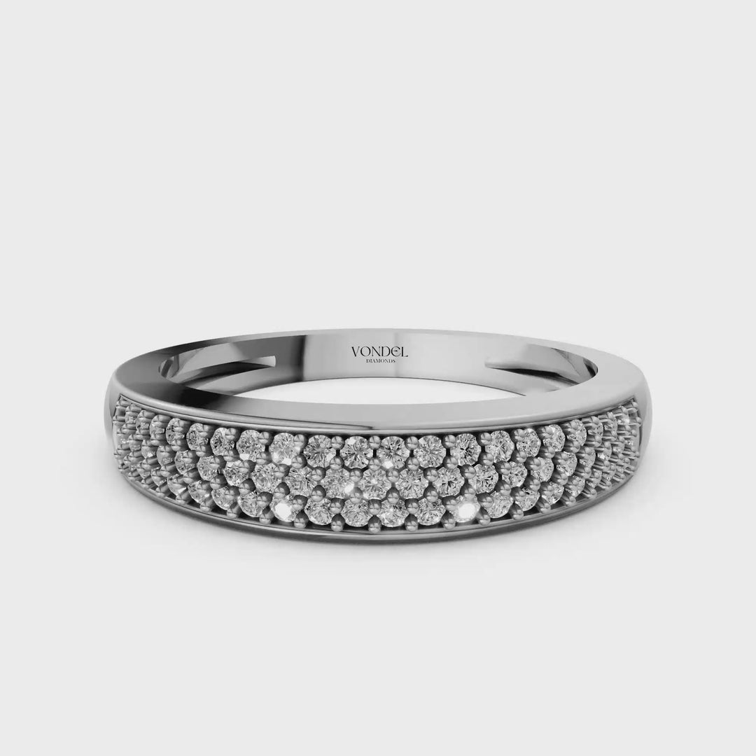 Rijring met drie rijen Pave Diamanten - 18K Geelgoud - 0,28 ct