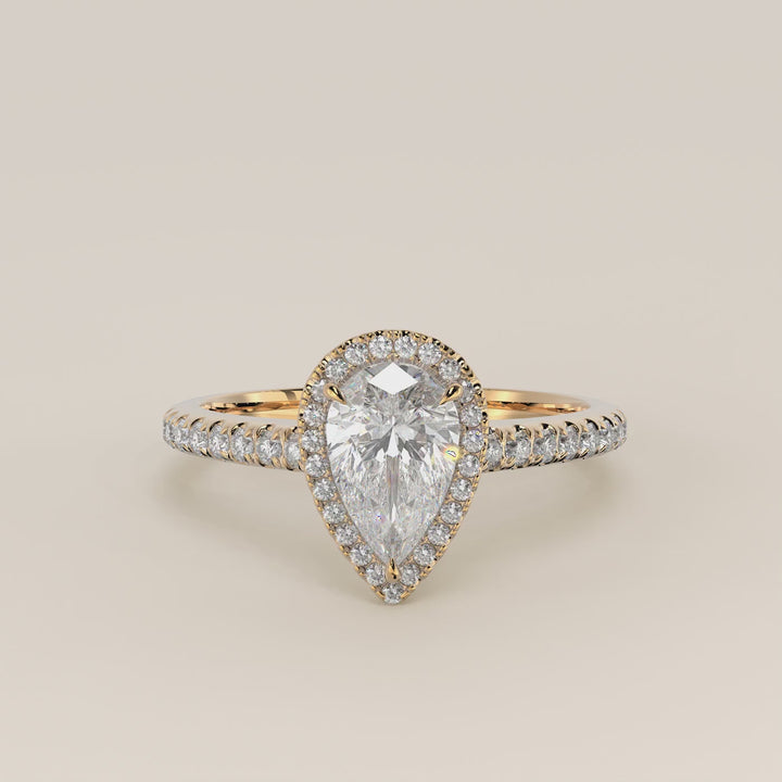 Rosie – Birnenförmiger Halo-Ring mit im Labor gezüchtetem Diamanten und Pavé-Fassung