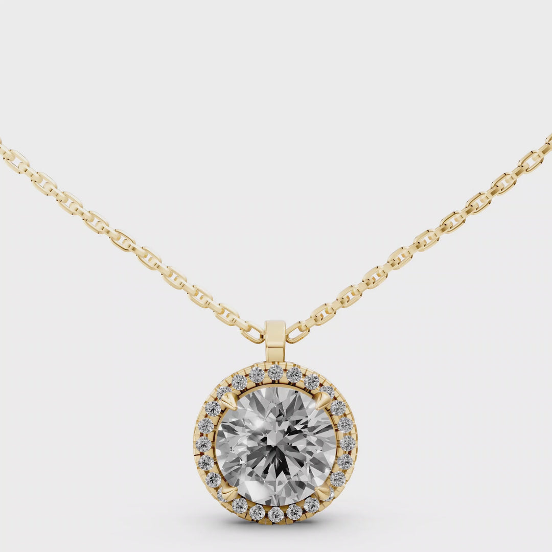 Rond Briljant Halo Pendant Collier met Hanger  - 18K Goud