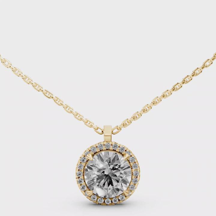 Rond Briljant Halo Pendant Collier met Hanger  - 18K Goud