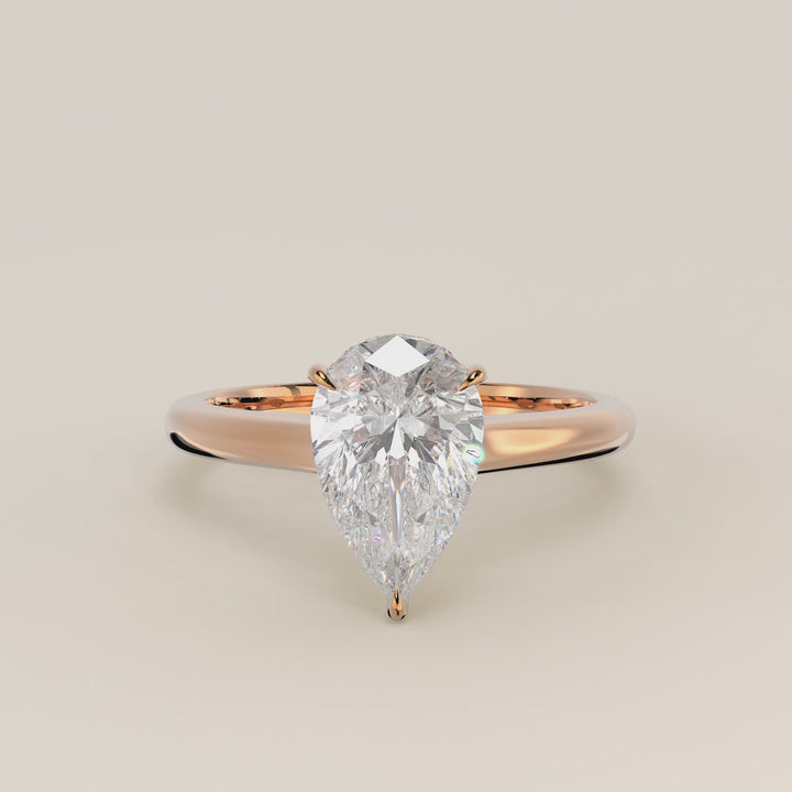 Verlovingsring peer lab grown diamant met cathedral setting, hidden halo en diamond bridge, rosegoud