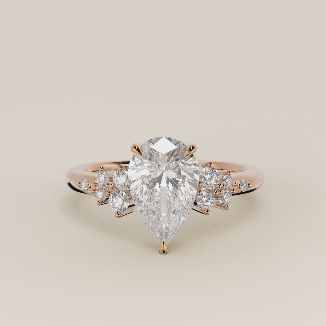 Verlovingsring peer lab grown diamant met hidden halo en lage zetting, rosegoud