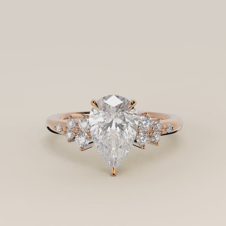 Verlovingsring peer lab grown diamant met hidden halo en lage zetting, rosegoud