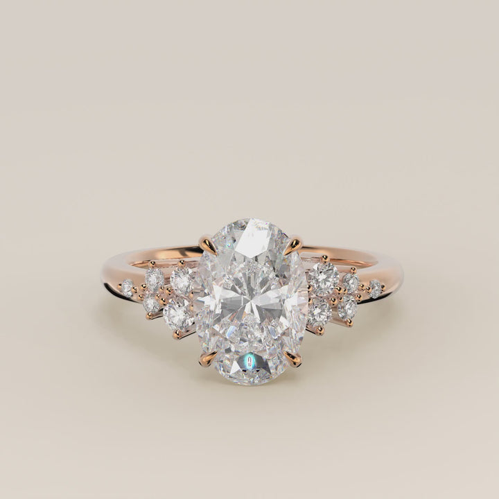 Verlovingsring ovaal lab grown diamant met hidden halo en lage zetting, rosegoud