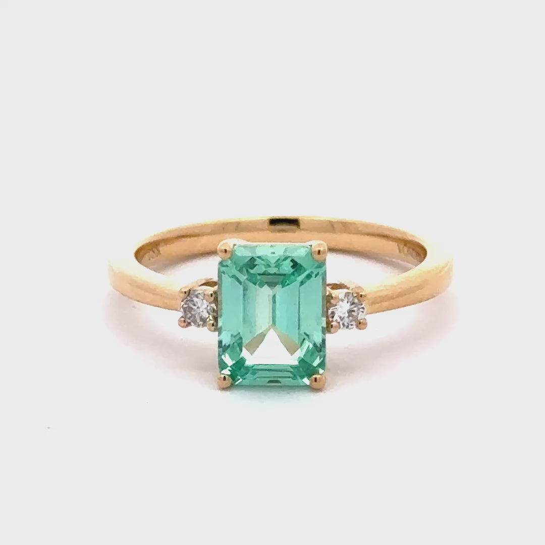 Bluish Green Sapphire 1,5 ct Emerald Ring met Diamant  - 18K Geelgoud