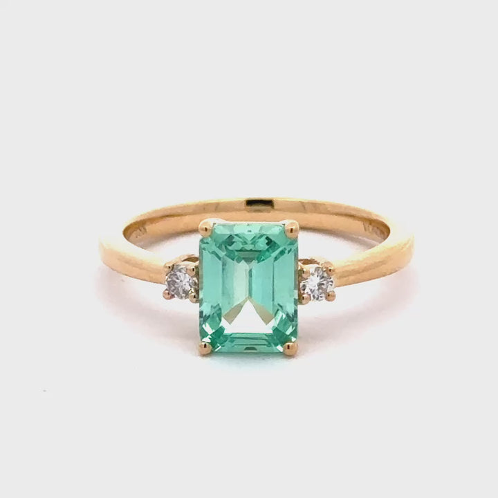 Bluish Green Sapphire 1,5 ct Emerald Ring met Diamant  - 18K Geelgoud