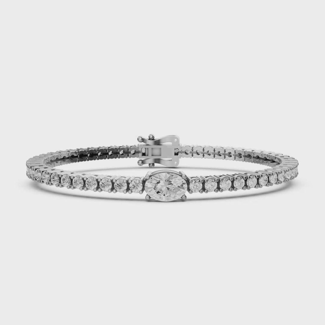 Daphne - Diamanten Tennisarmband met Ovale Middensteen - 18K Goud - 4,34 ct