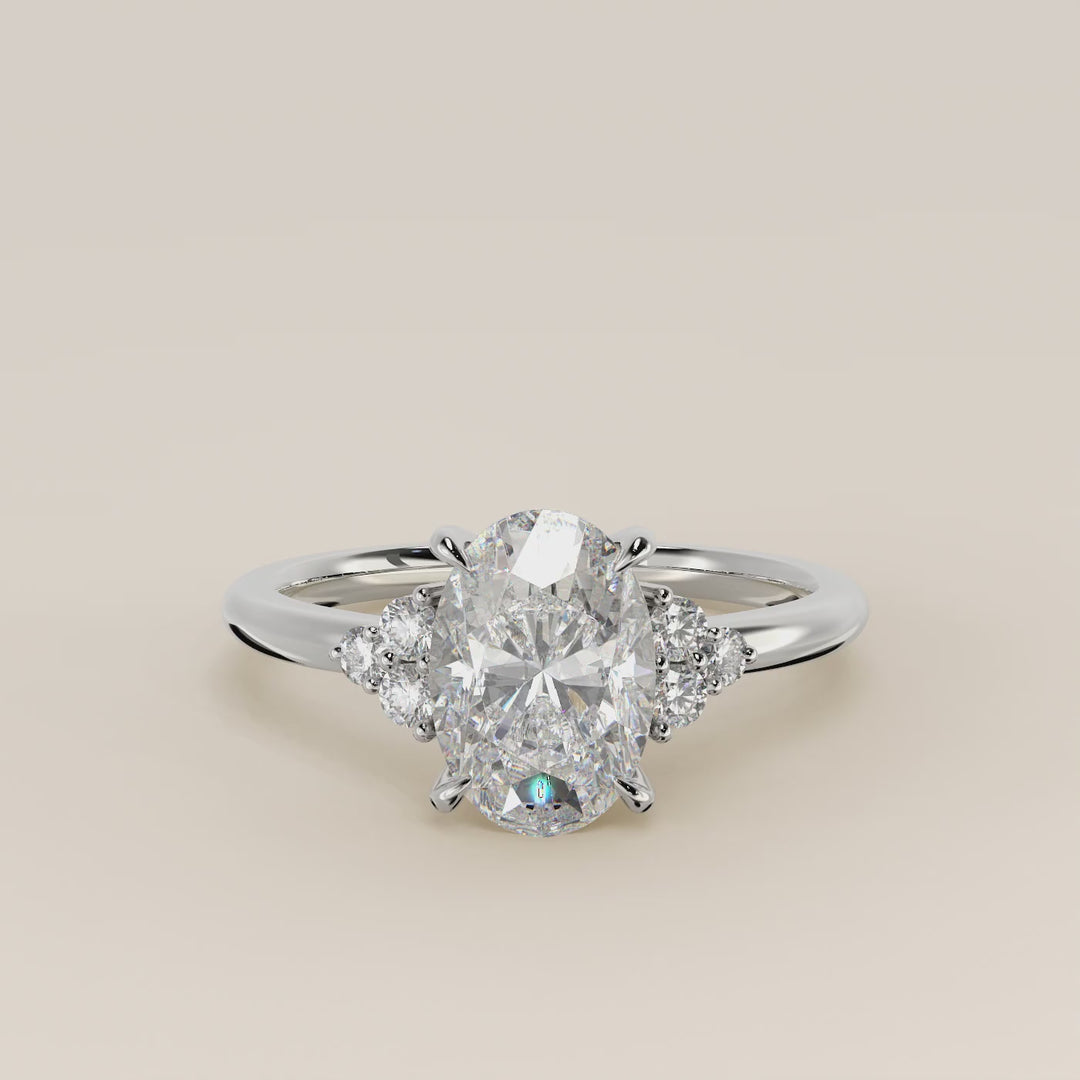 Evi - Oval Trilogy Cluster Lab Grown Diamond Ring with Low Setting