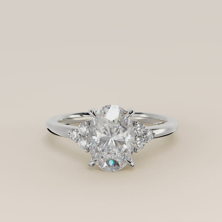 Evi - Oval Trilogy Cluster Lab Grown Diamond Ring with Low Setting