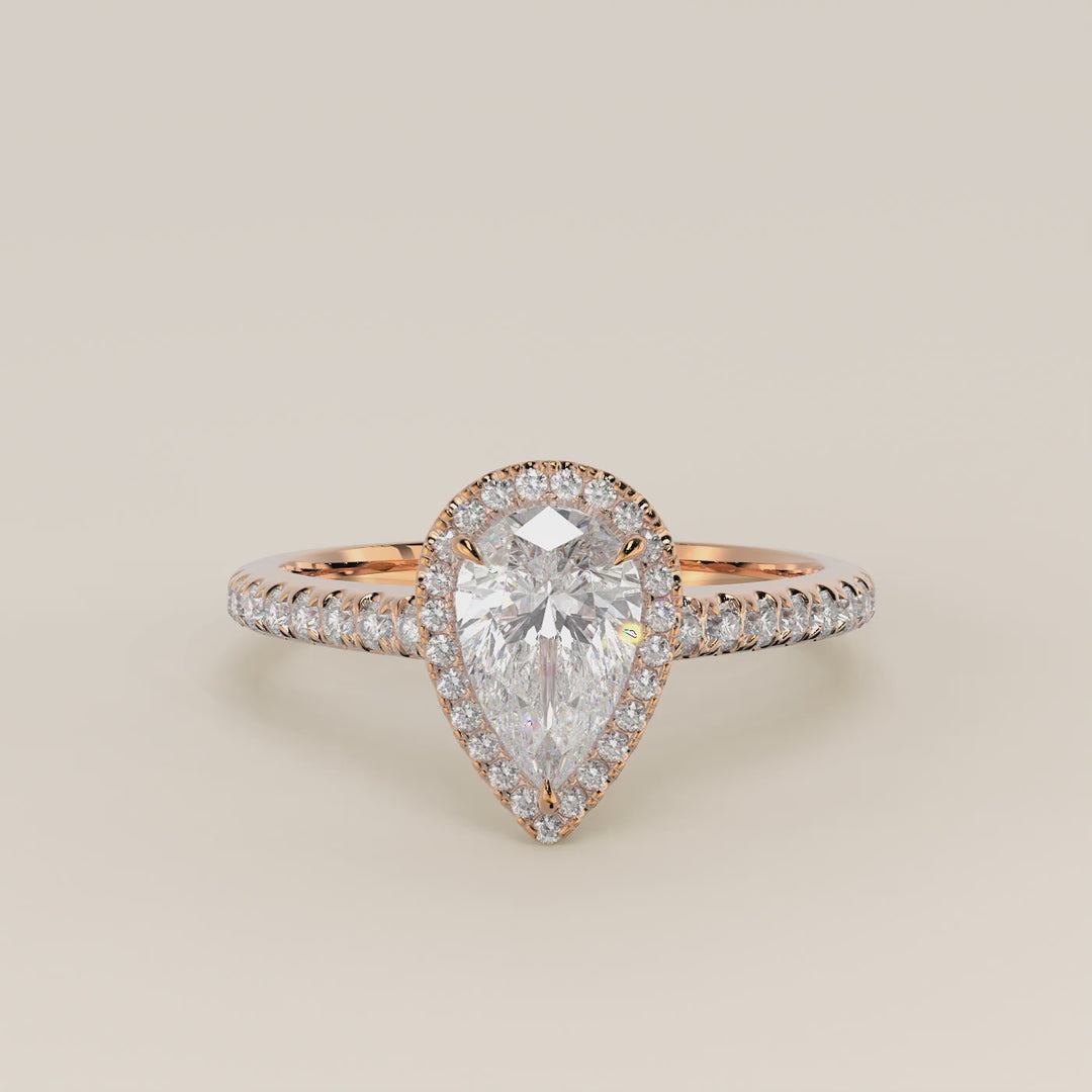 Rosie – Birnenförmiger Halo-Ring mit im Labor gezüchtetem Diamanten und Pavé-Fassung