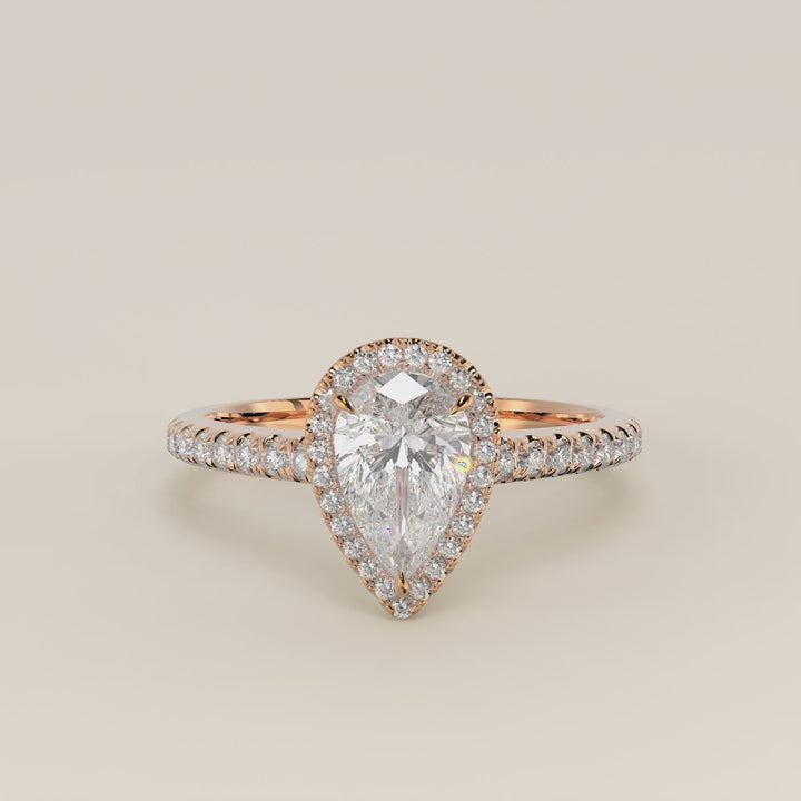 Rosie – Birnenförmiger Halo-Ring mit im Labor gezüchtetem Diamanten und Pavé-Fassung