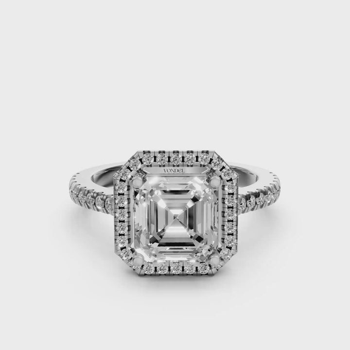 Asscher Halo Ring met Pave Band