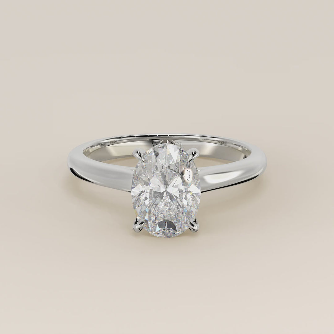Verlovingsring ovaal lab grown diamant met cathedral setting, witgoud