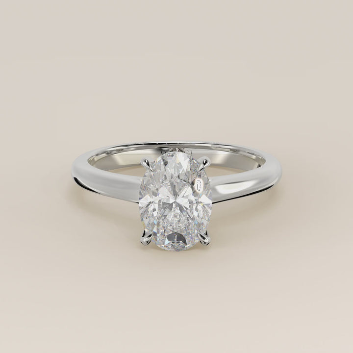 Verlovingsring ovaal lab grown diamant met cathedral setting, witgoud
