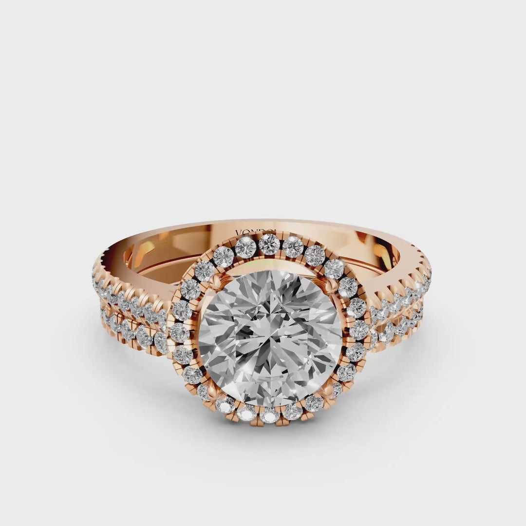 Rond Briljant Halo Ring met Pave en Aanschuifring (Set) - 18K Goud