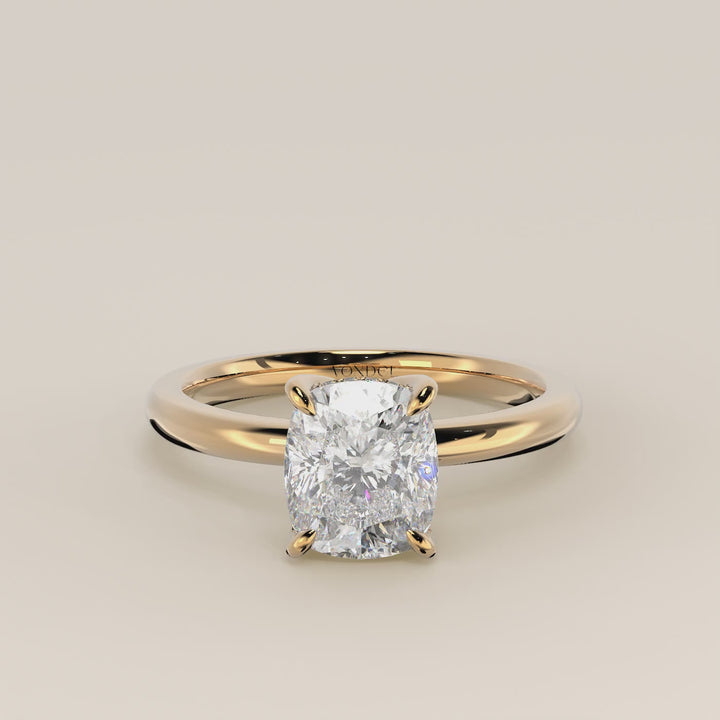Lynn - Elongated Cushion Solitair Lab Grown Diamond Ring with Petal Prongs and Hidden Halo