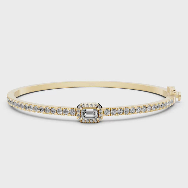 Bangle met Pave en Emerald Halo - 18k Geelgoud - 1,85 ct