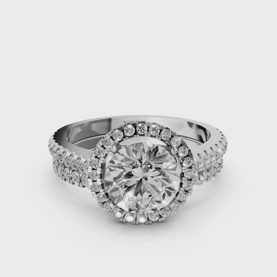 Rond Briljant Halo Ring met Pave en Aanschuifring (Set) - 18K Goud