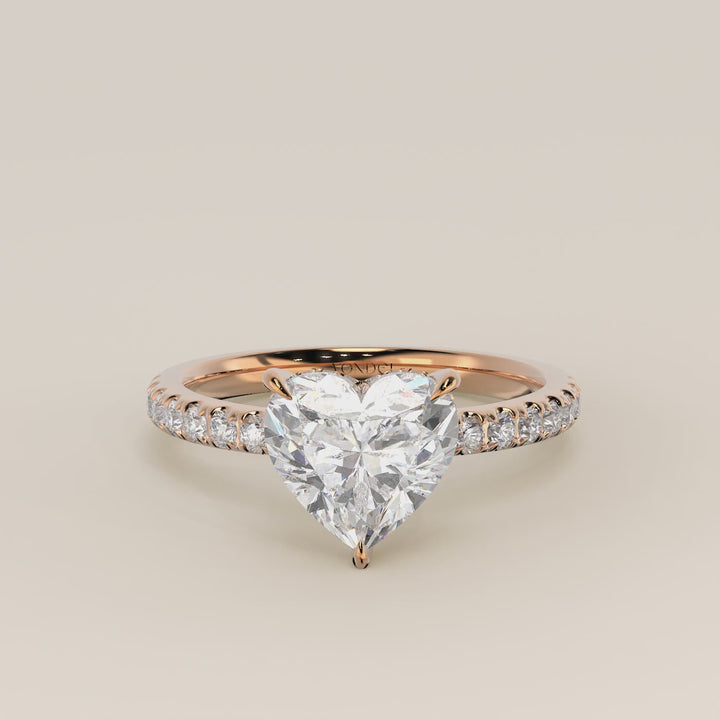 Verlovingsring hart lab grown diamant met hidden halo en pave band, rosegoud