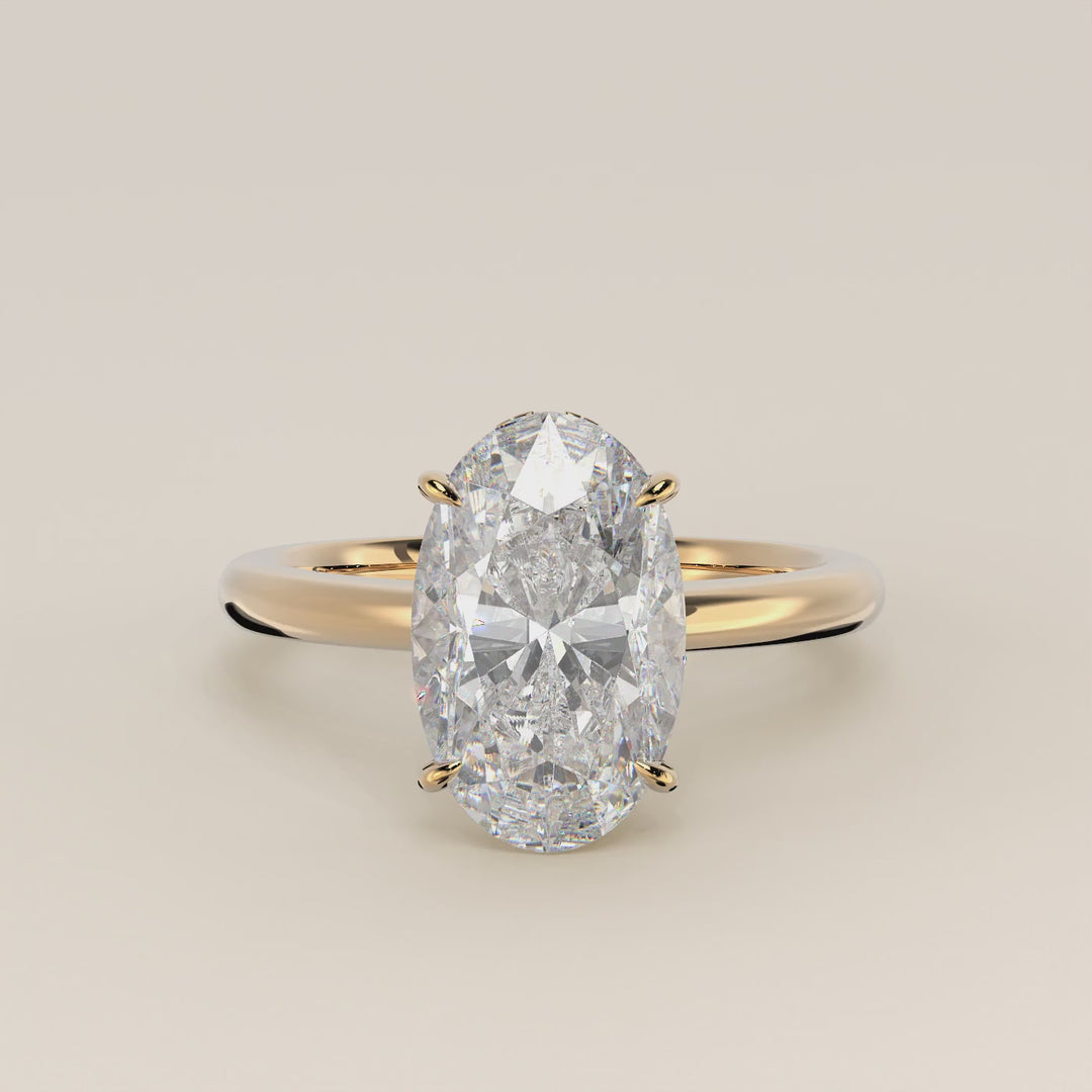 Lauren - Oval Lab Grown Diamond Ring Solitair with Hidden Halo and Open Band