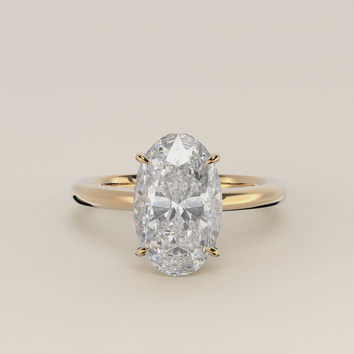 Lauren - Oval Lab Grown Diamond Ring Solitair with Hidden Halo and Open Band