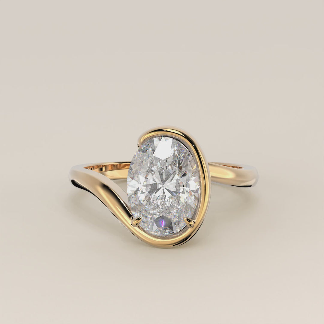 Bente - Oval Lab Grown Diamond Half Bezel Wave Ring