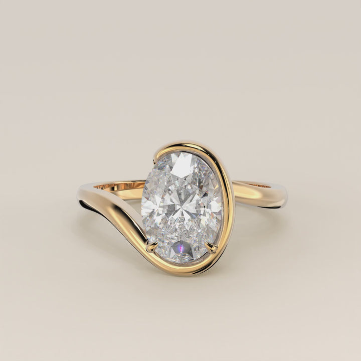 Bente - Oval Lab Grown Diamond Half Bezel Wave Ring