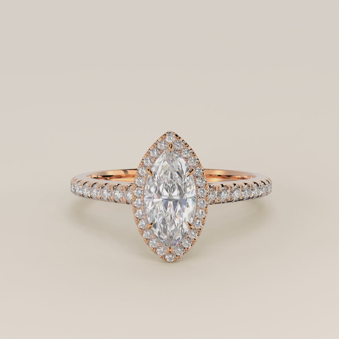 Rosie - Marquise Halo Lab Grown Diamond Ring with Pave Band