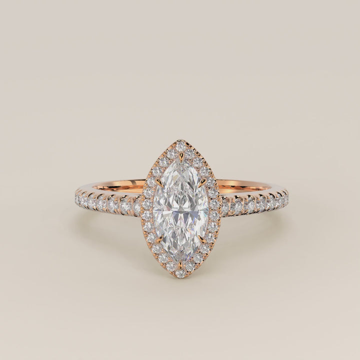 Rosie - Marquise Halo Lab Grown Diamond Ring with Pave Band