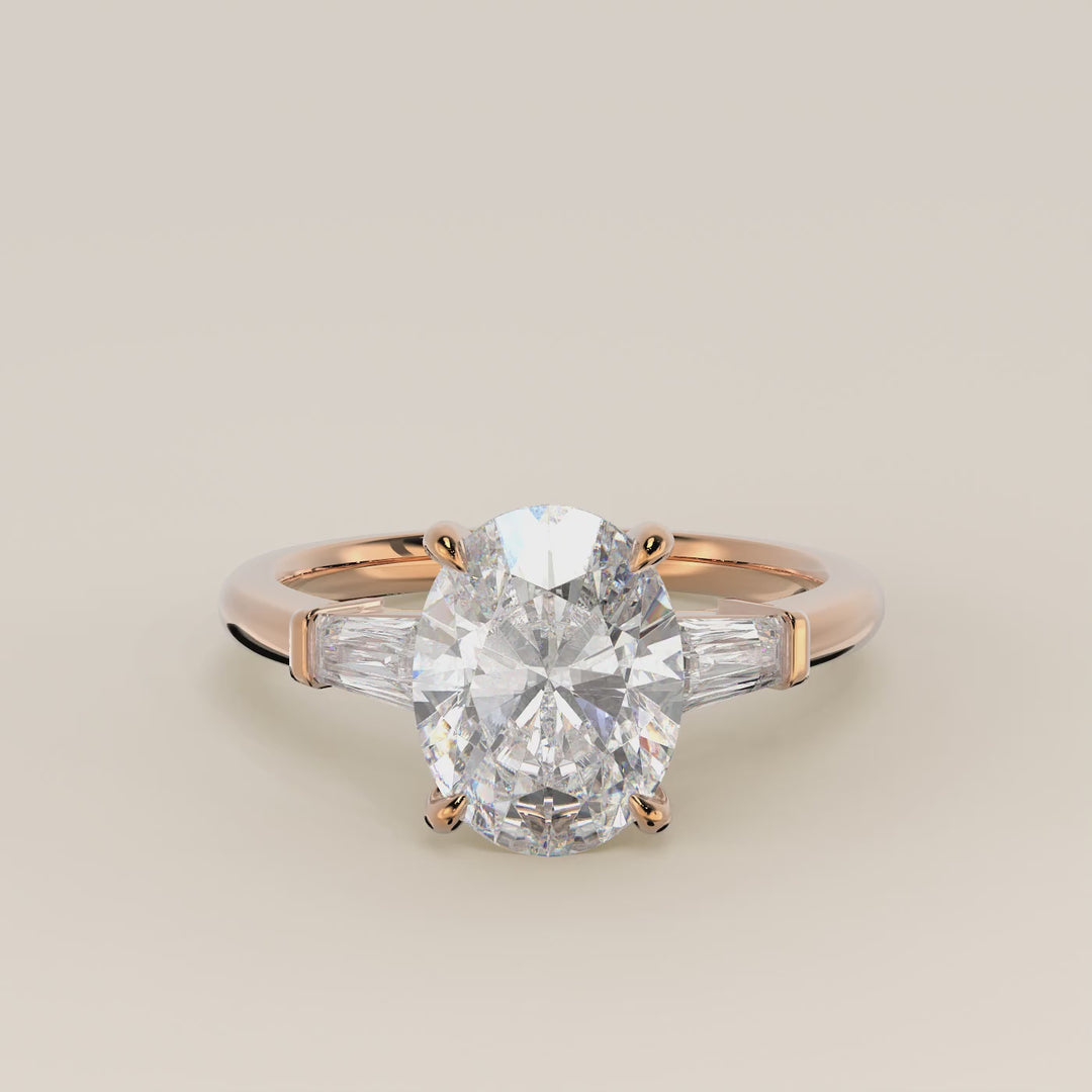 Alessia - Oval Baguette Trilogyy Lab Grown Diamond Ring with Pointed Prongs