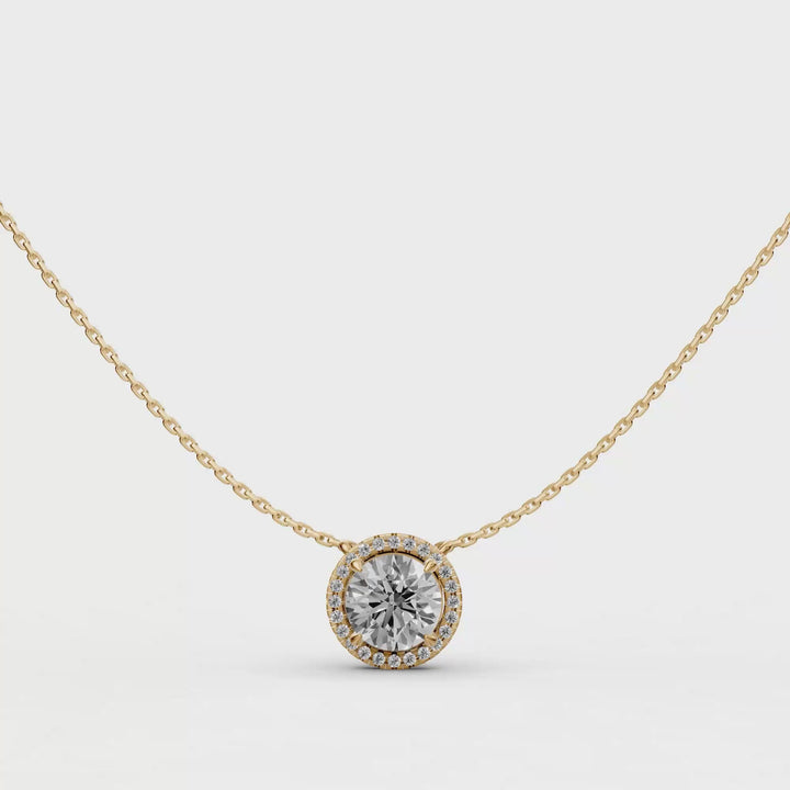 Rond Briljant Halo Pendant Collier  - 18K Goud