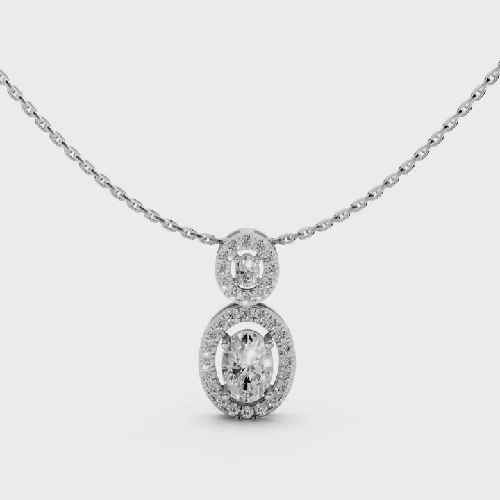 Double Oval Halo Pendant Necklace