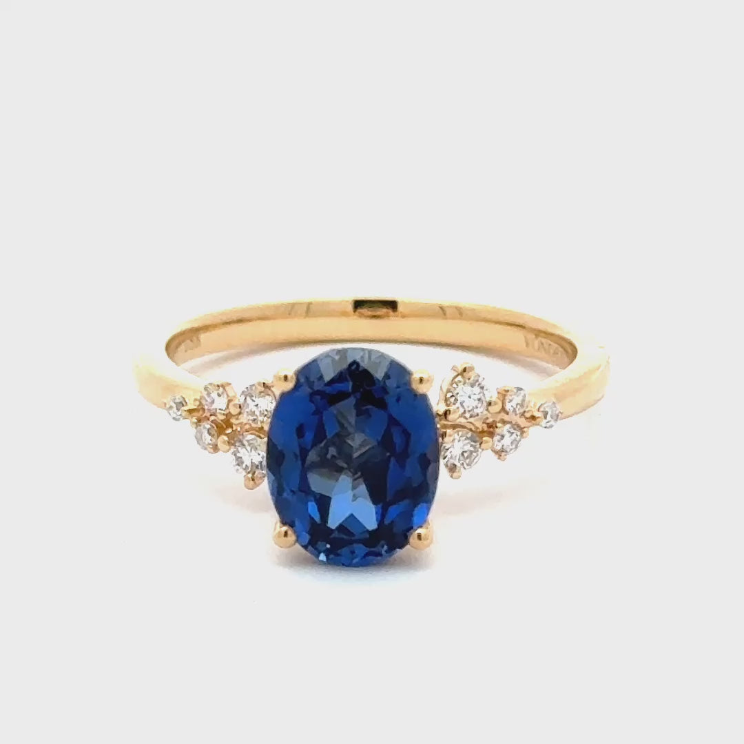 Sapphire 2 ct Oval Ring met Aanschuifring Set Diamant Snowdrift   - 18K Geelgoud