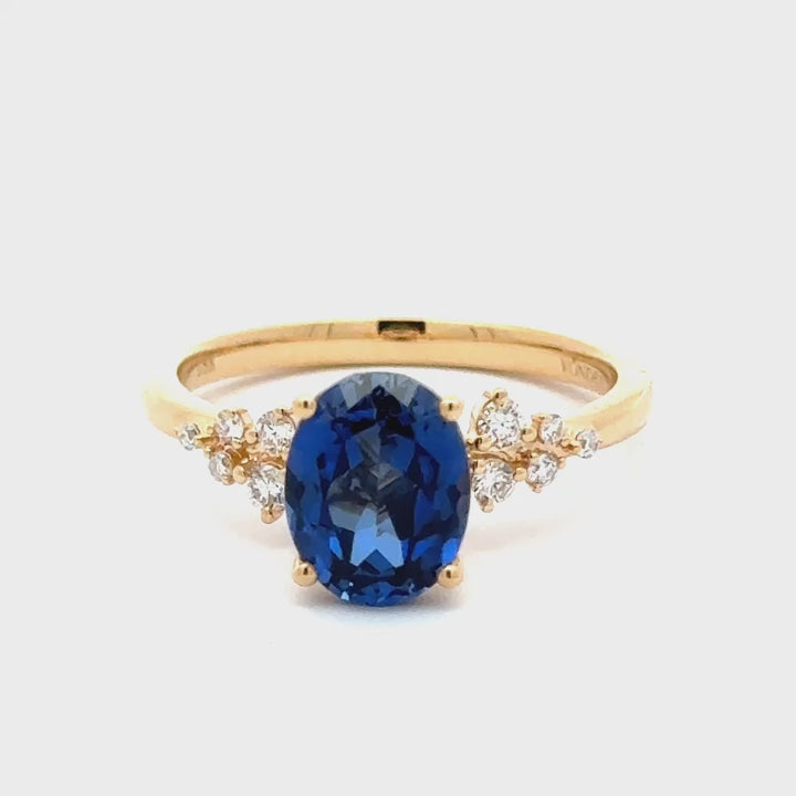 Sapphire 2 ct Oval Ring met Aanschuifring Set Diamant Snowdrift   - 18K Geelgoud
