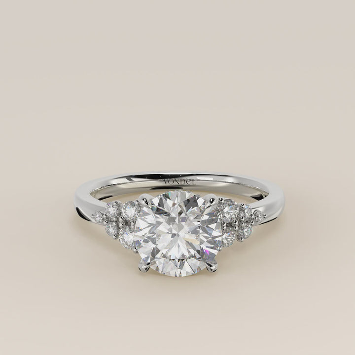 Verlovingsring rond lab grown diamant met snowdrift en hidden halo, witgoud