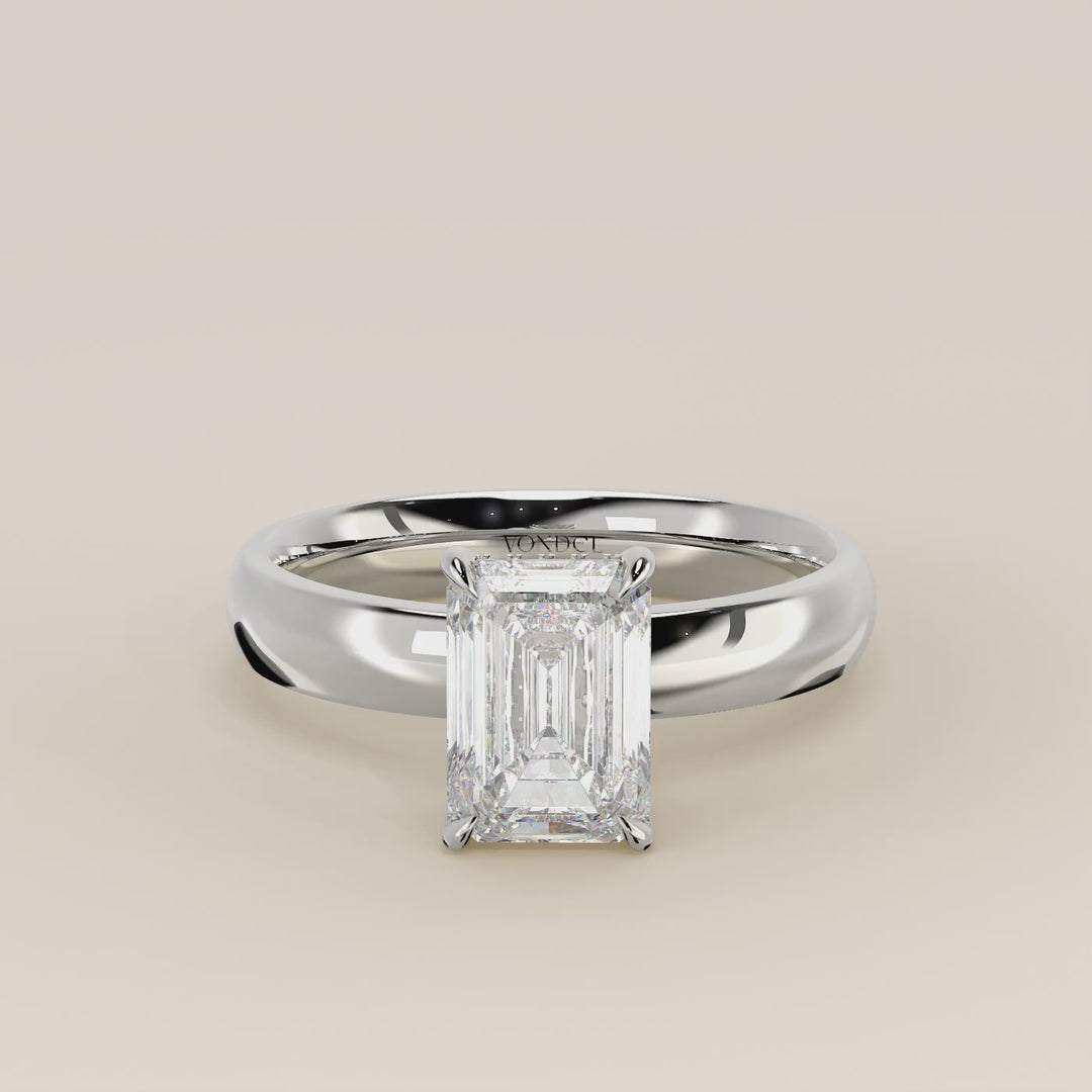 Verlovingsring emerald lab grown diamant met brede band en hidden halo, witgoud