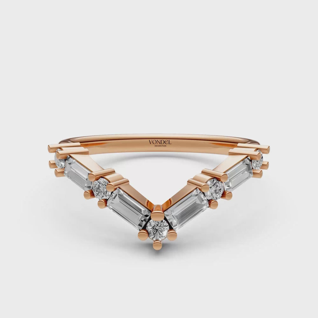 V-vormige Rijring met Baguette en Rond Briljant Geslepen Diamanten - 0,60 ct