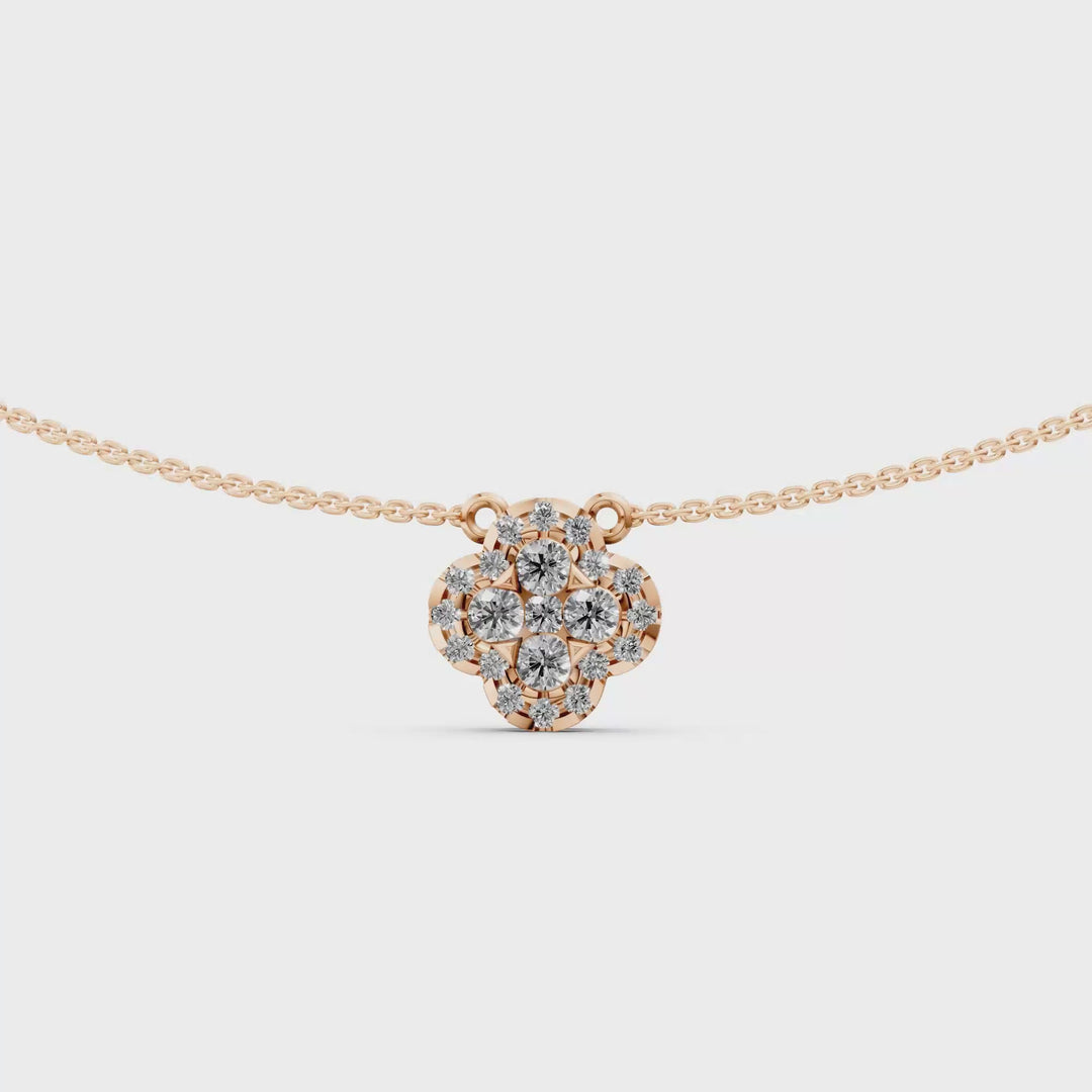 Pave Flower Pendant Ketting - 18K Goud - 0,45 ct