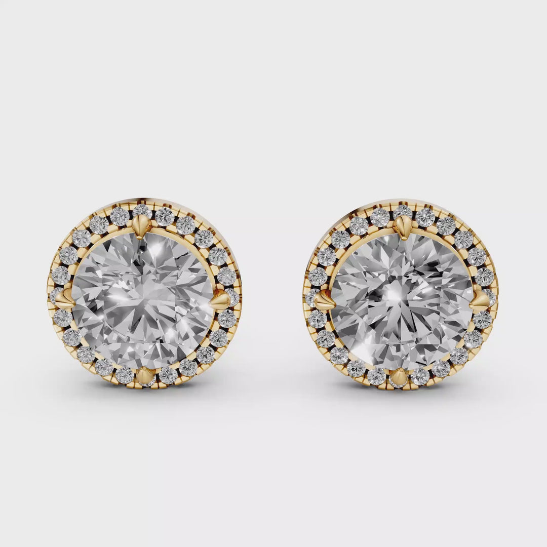 Rond Briljant Halo Stud Oorbellen - 18k Geelgoud - 2,23 ct