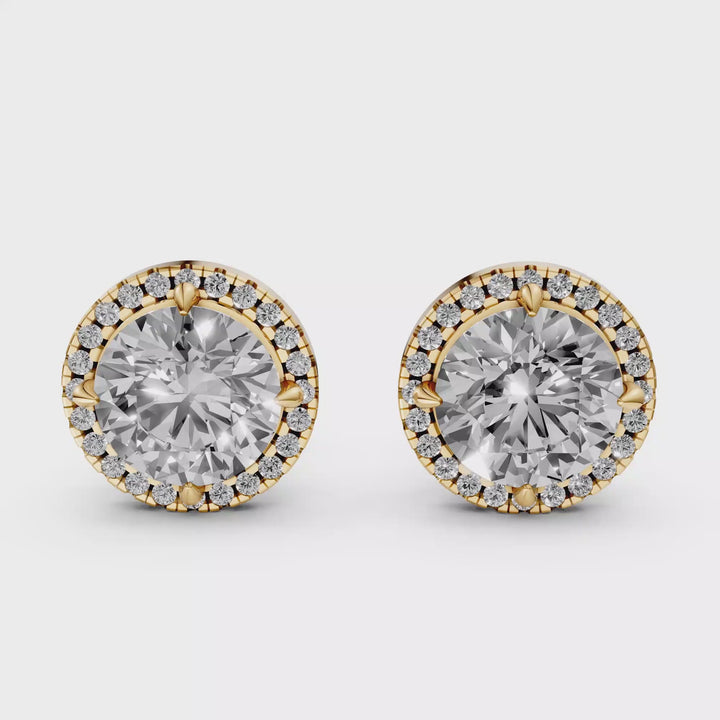 Rond Briljant Halo Stud Oorbellen - 18k Geelgoud - 2,23 ct