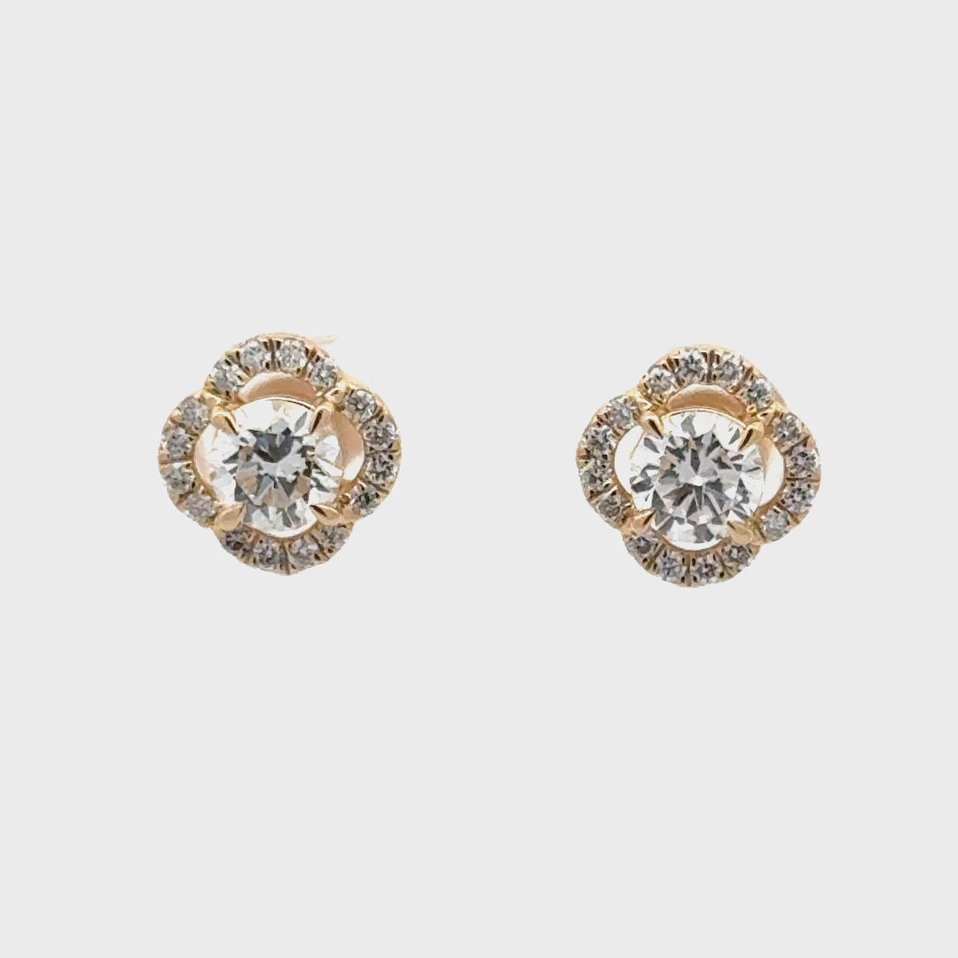 Rond Briljant Flower Stud Oorbellen - 18K Geelgoud - 1,51 ct