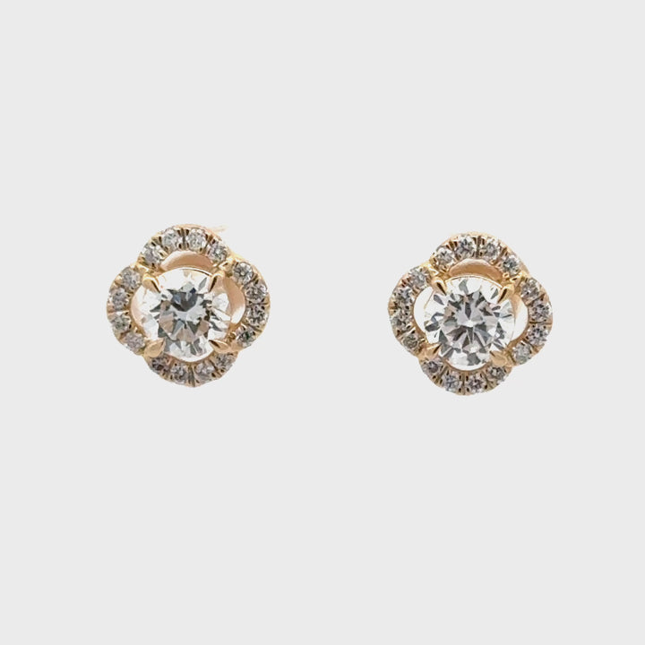 Rond Briljant Flower Stud Oorbellen - 18K Geelgoud - 1,51 ct