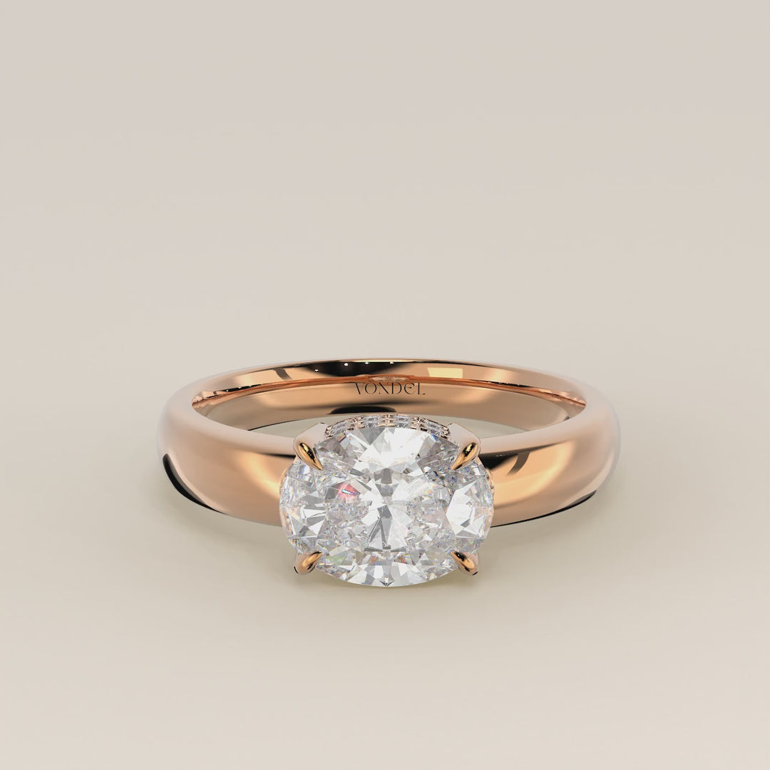 Joanne - Oval East to West Lab Grown Diamond Ring with Double Hidden Halo and Wide Band