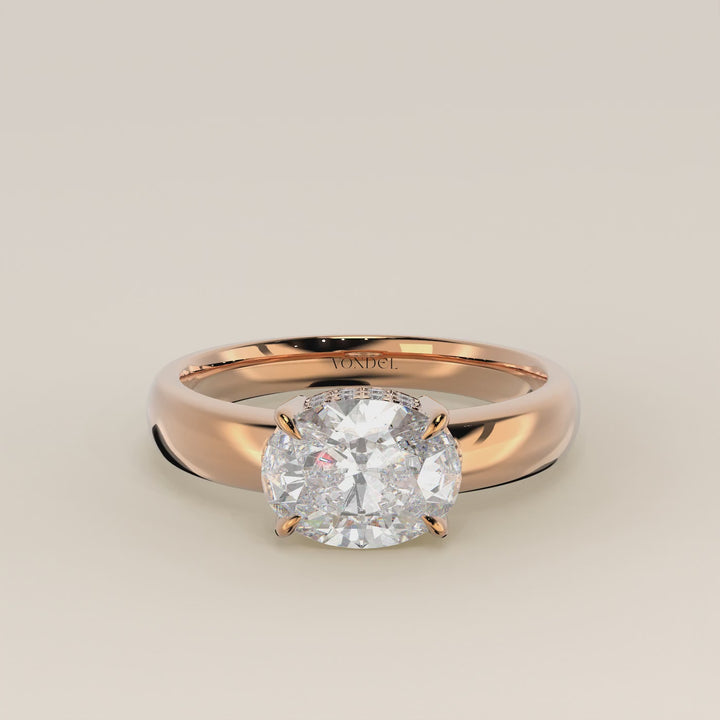 Joanne - Oval East to West Lab Grown Diamond Ring with Double Hidden Halo and Wide Band