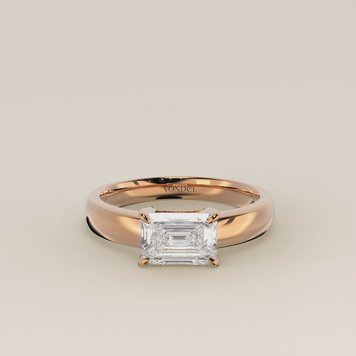 Joan - Emerald East to West Lab Grown Diamond Ring with Wide Band