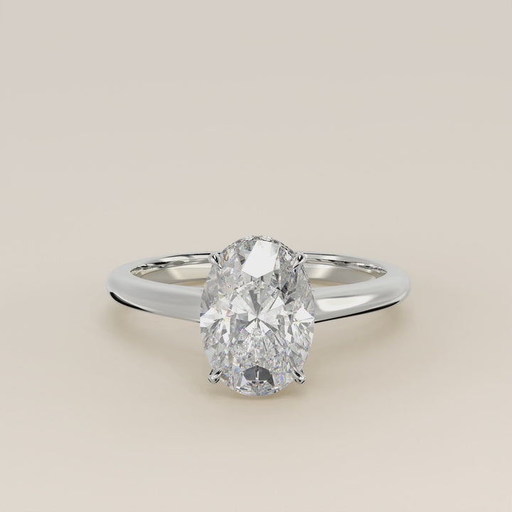 Mikki - Oval Solitair Lab Grown Diamond Ring with Cathedral Setting and Wrap Around Halo