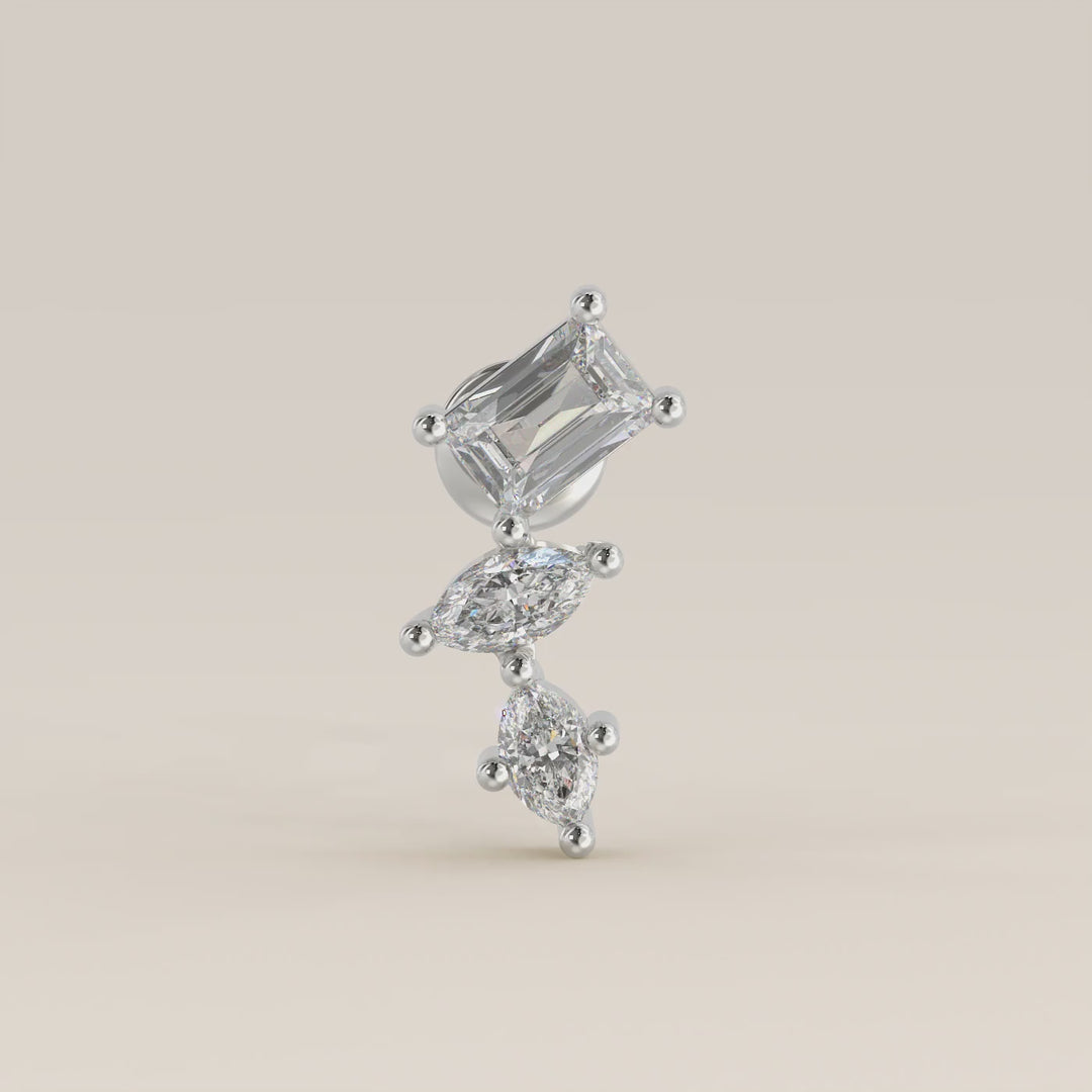 Radiance Radiant Marquise Three in a Row Cluster Lab Grown Diamond Piercing