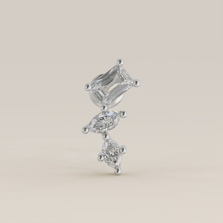 Radiance Radiant Marquise Three in a Row Cluster Lab Grown Diamond Piercing