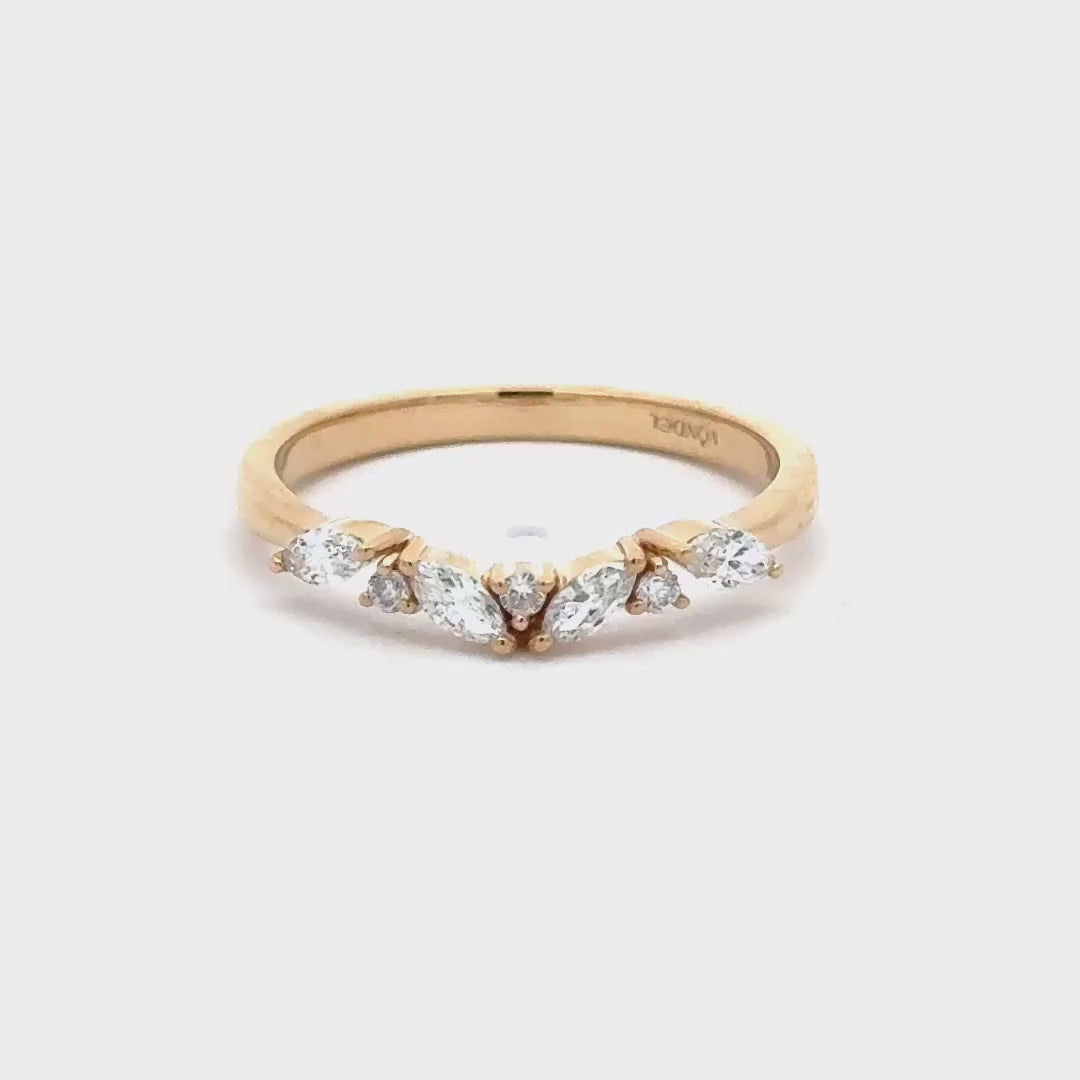 V-vormige Ring met Marquise en Rond Briljant - 18K Geelgoud - 0,30 ct